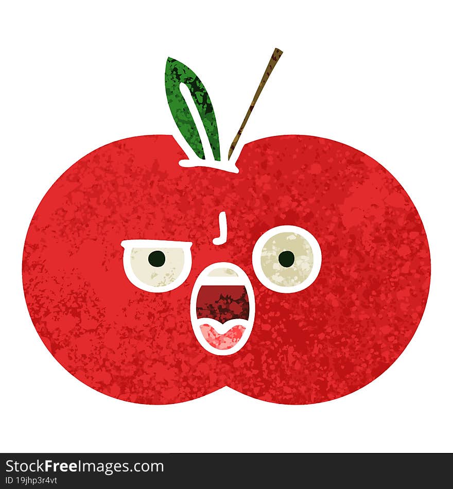 retro illustration style cartoon red apple