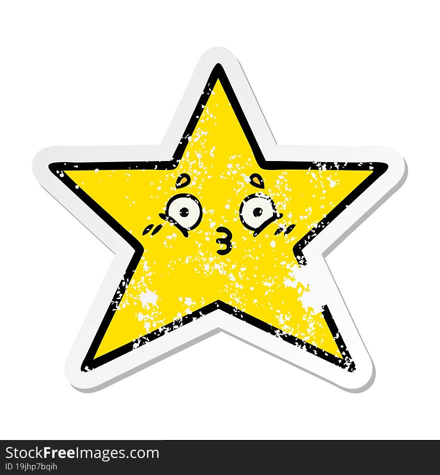 distressed sticker of a cute cartoon gold star