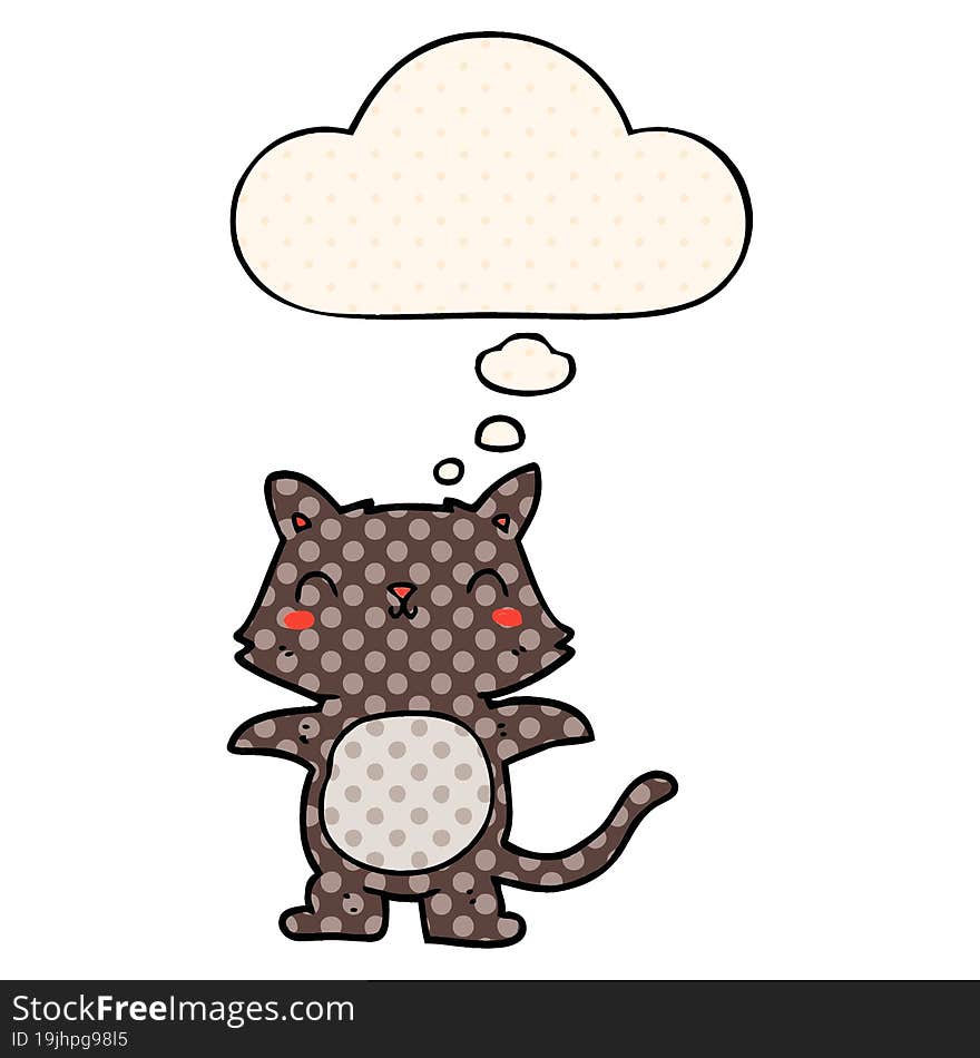 cartoon cat with thought bubble in comic book style