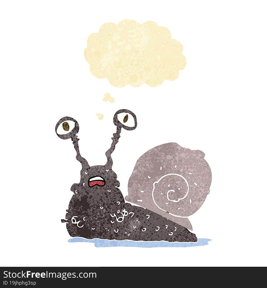 cartoon gross snail with thought bubble