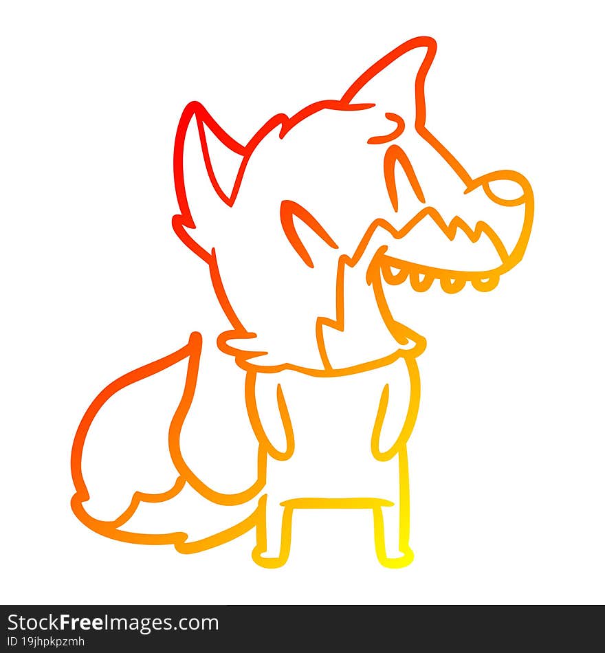 warm gradient line drawing of a laughing fox cartoon