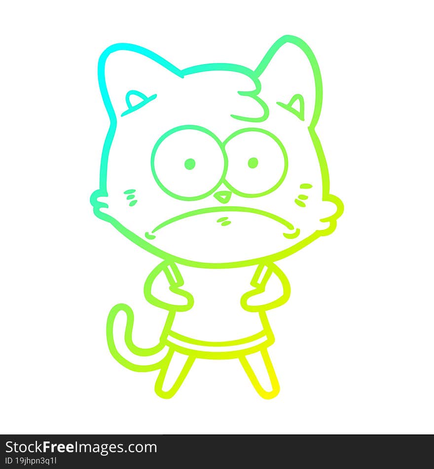 Cold Gradient Line Drawing Cartoon Nervous Cat