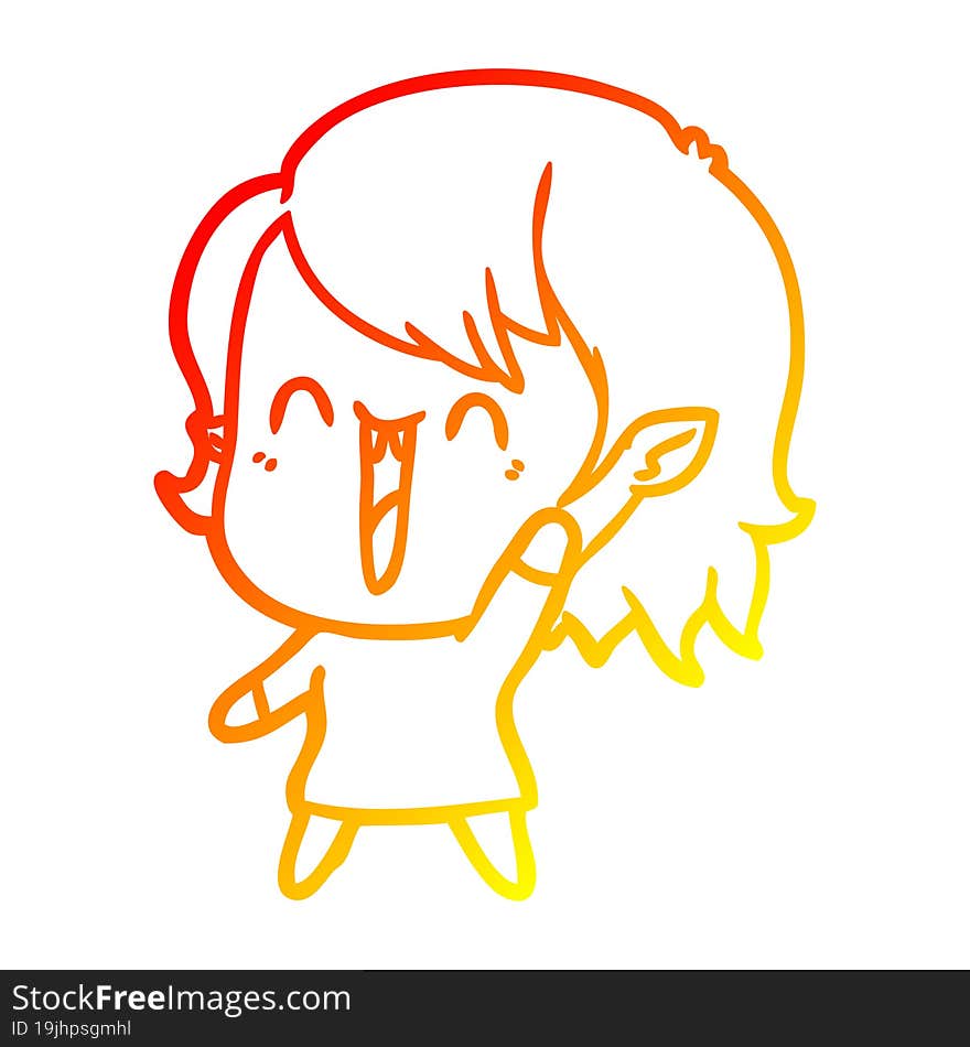 warm gradient line drawing cute cartoon happy vampire girl