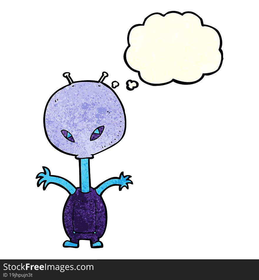 cartoon space alien with thought bubble