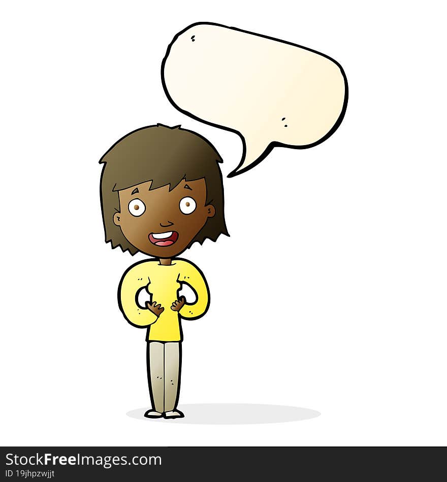 Cartoon Happy Woman With Speech Bubble