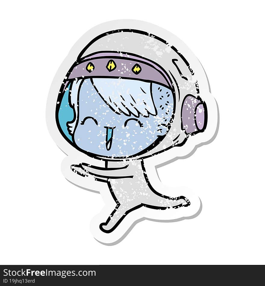 Distressed Sticker Of A Happy Cartoon Space Girl