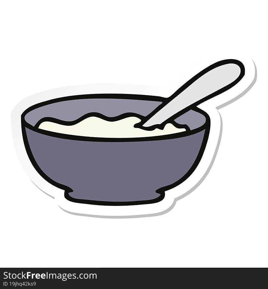 sticker of a quirky hand drawn cartoon bowl of porridge