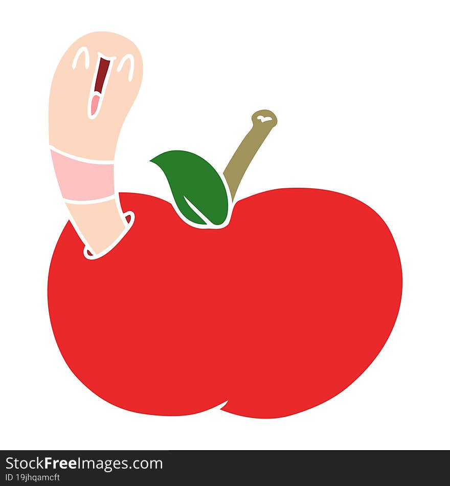 flat color style cartoon worm in apple