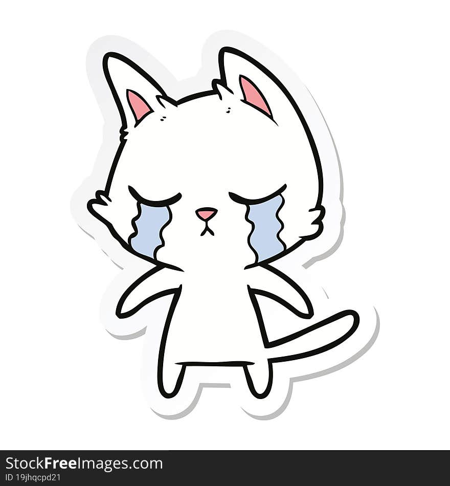 sticker of a crying cartoon cat