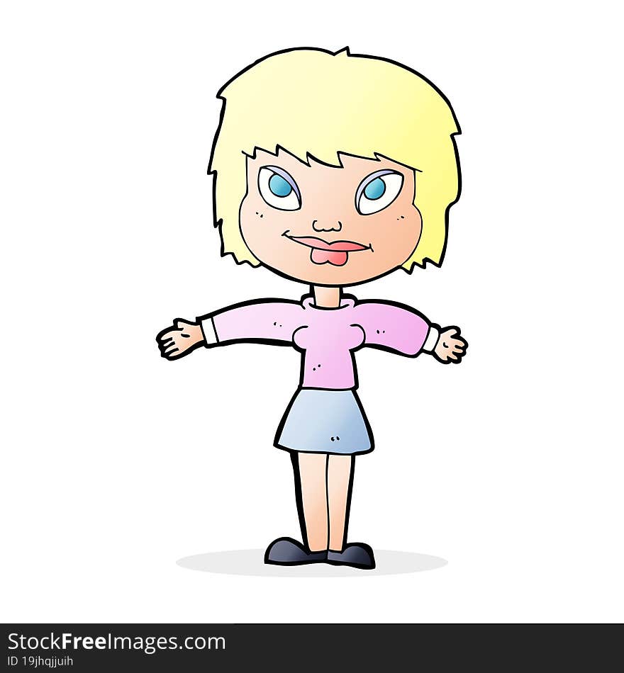 cartoon woman with open amrs