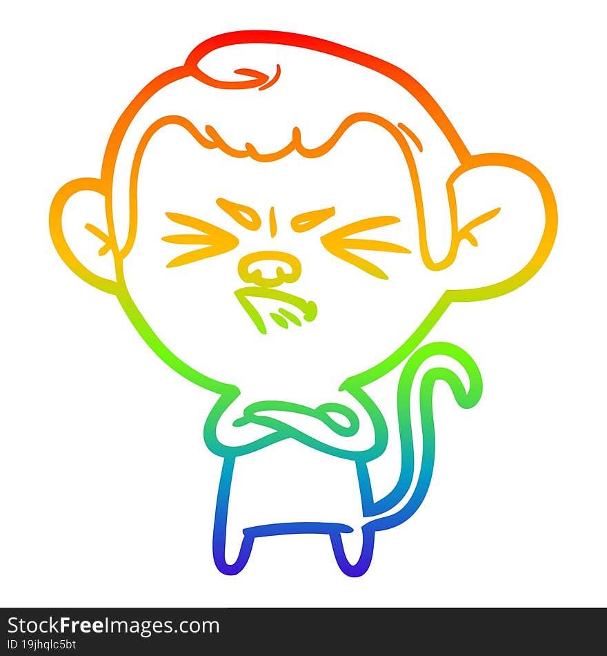 Rainbow Gradient Line Drawing Cartoon Angry Monkey