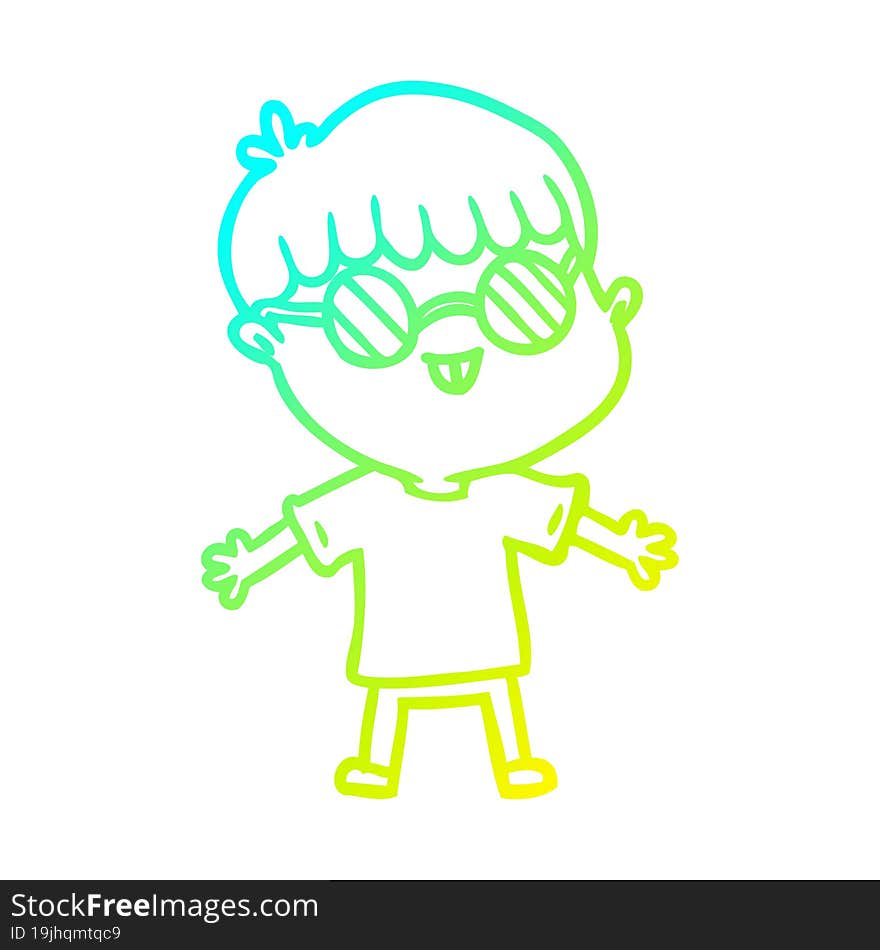 Cold Gradient Line Drawing Cartoon Boy Wearing Spectacles