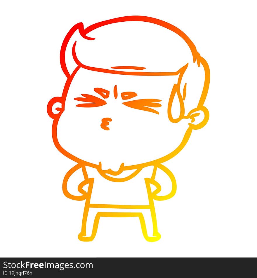 Warm Gradient Line Drawing Cartoon Man Sweating