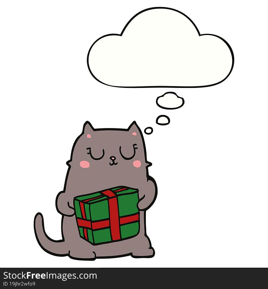 cartoon christmas cat and thought bubble