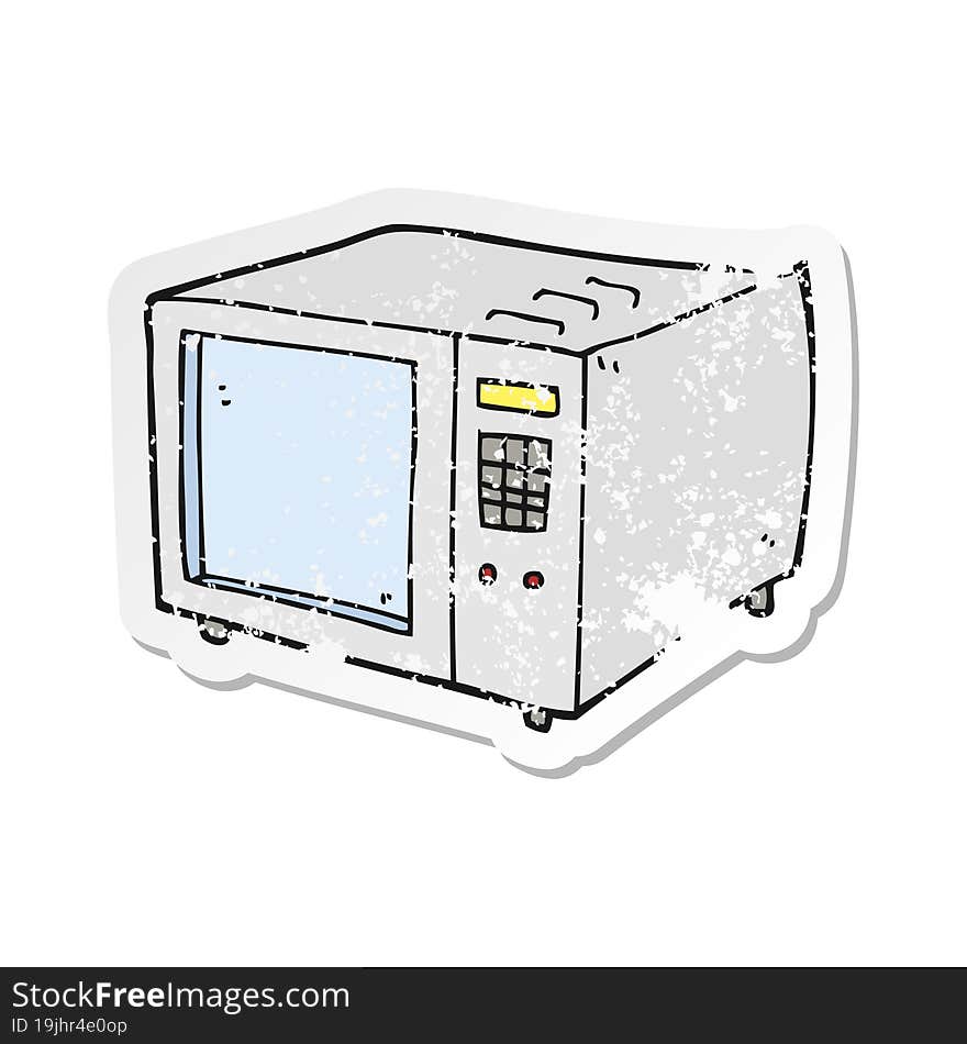 retro distressed sticker of a cartoon microwave