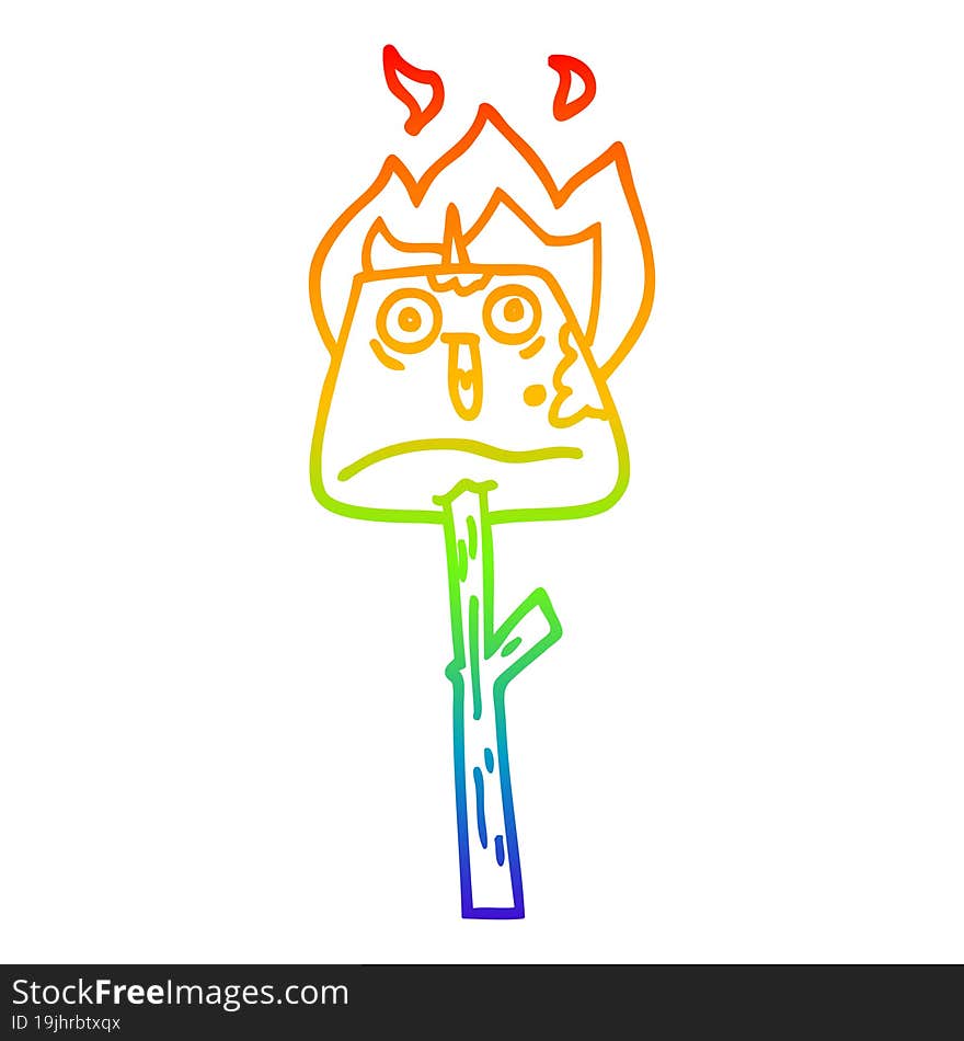 Rainbow Gradient Line Drawing Cartoon Marshmallow On Stick