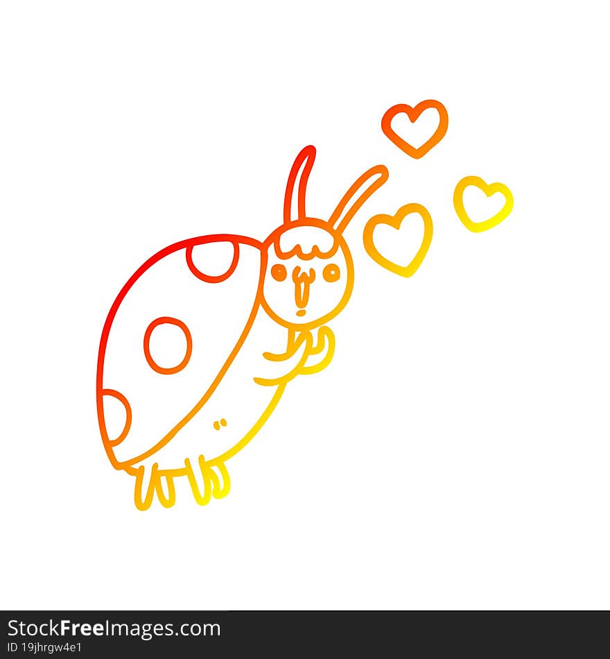 warm gradient line drawing cute cartoon ladybug in love