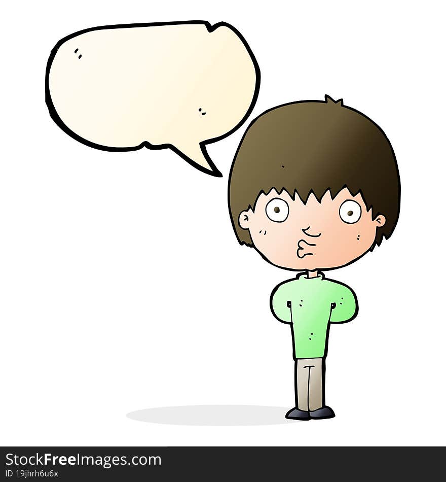 cartoon whistling boy with speech bubble