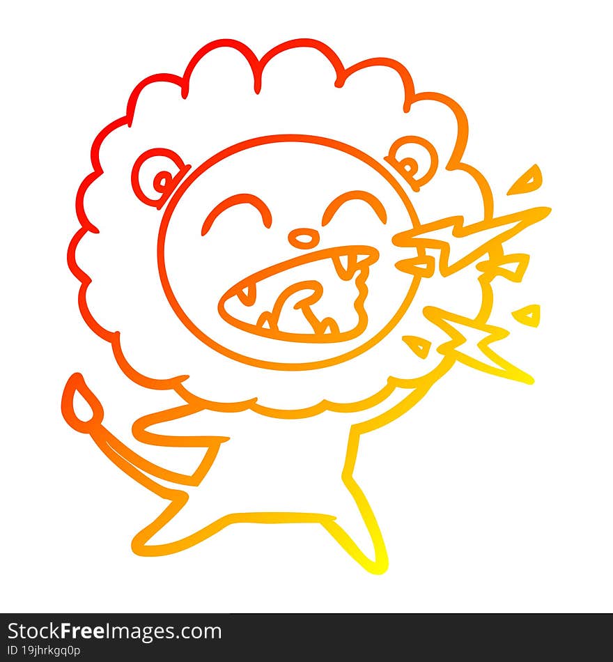 warm gradient line drawing cartoon roaring lion