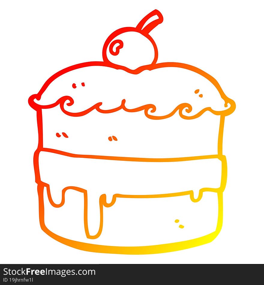 warm gradient line drawing of a cartoon cake