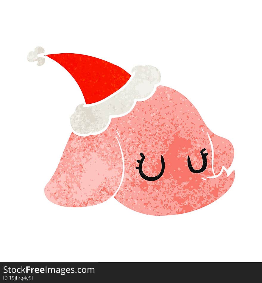 Retro Cartoon Of A Elephant Face Wearing Santa Hat