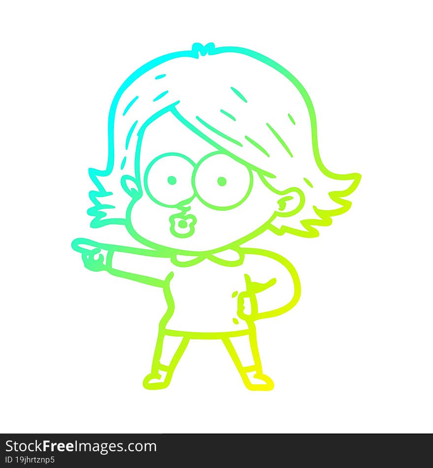 Cold Gradient Line Drawing Cartoon Girl Pouting