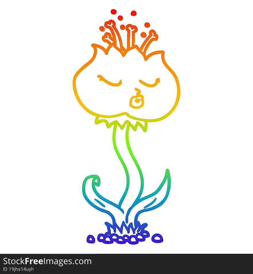 Rainbow Gradient Line Drawing Cute Cartoon Flower