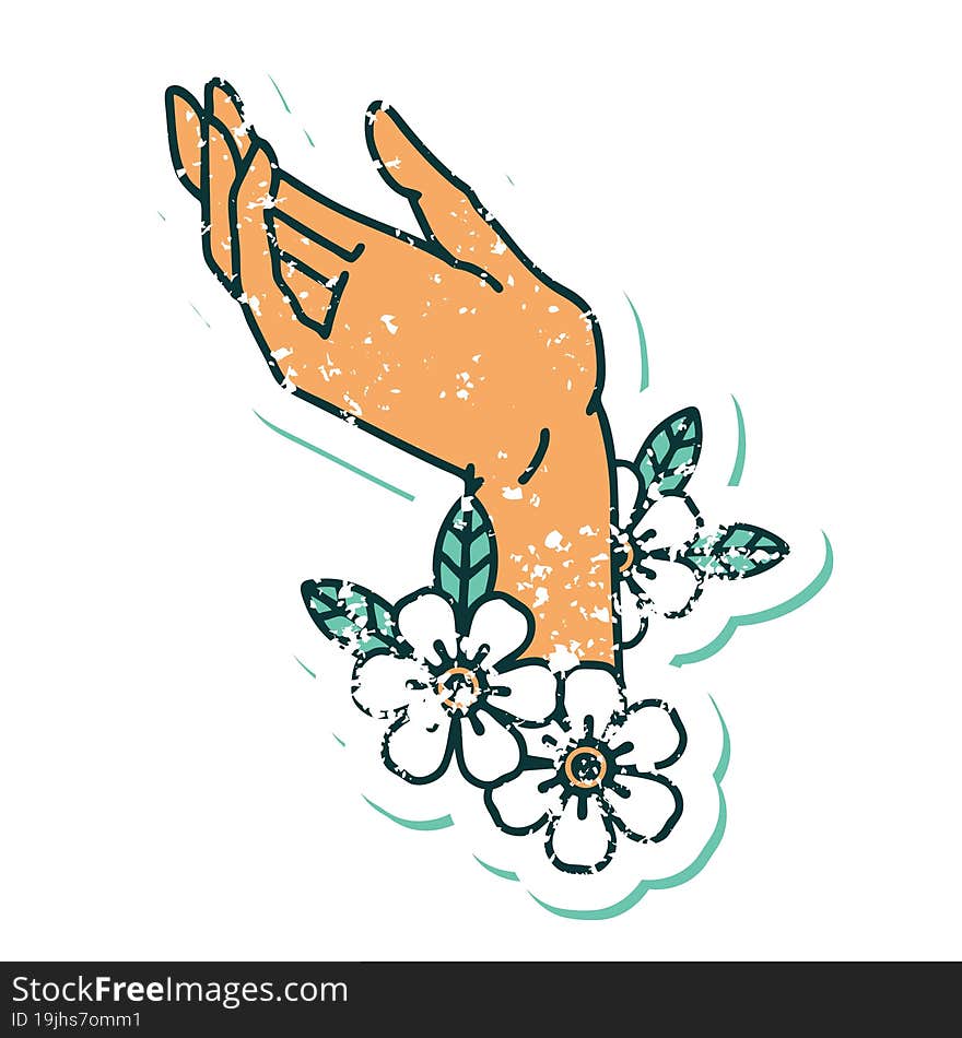 Distressed Sticker Tattoo Style Icon Of A Hand