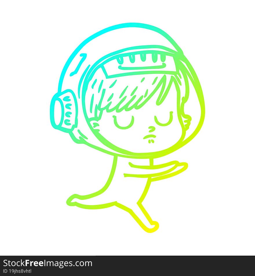 cold gradient line drawing of a cartoon astronaut woman