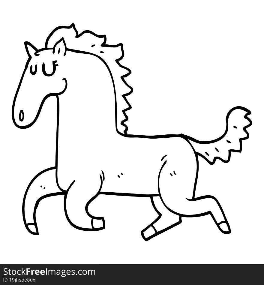 Line Drawing Cartoon Running Horse