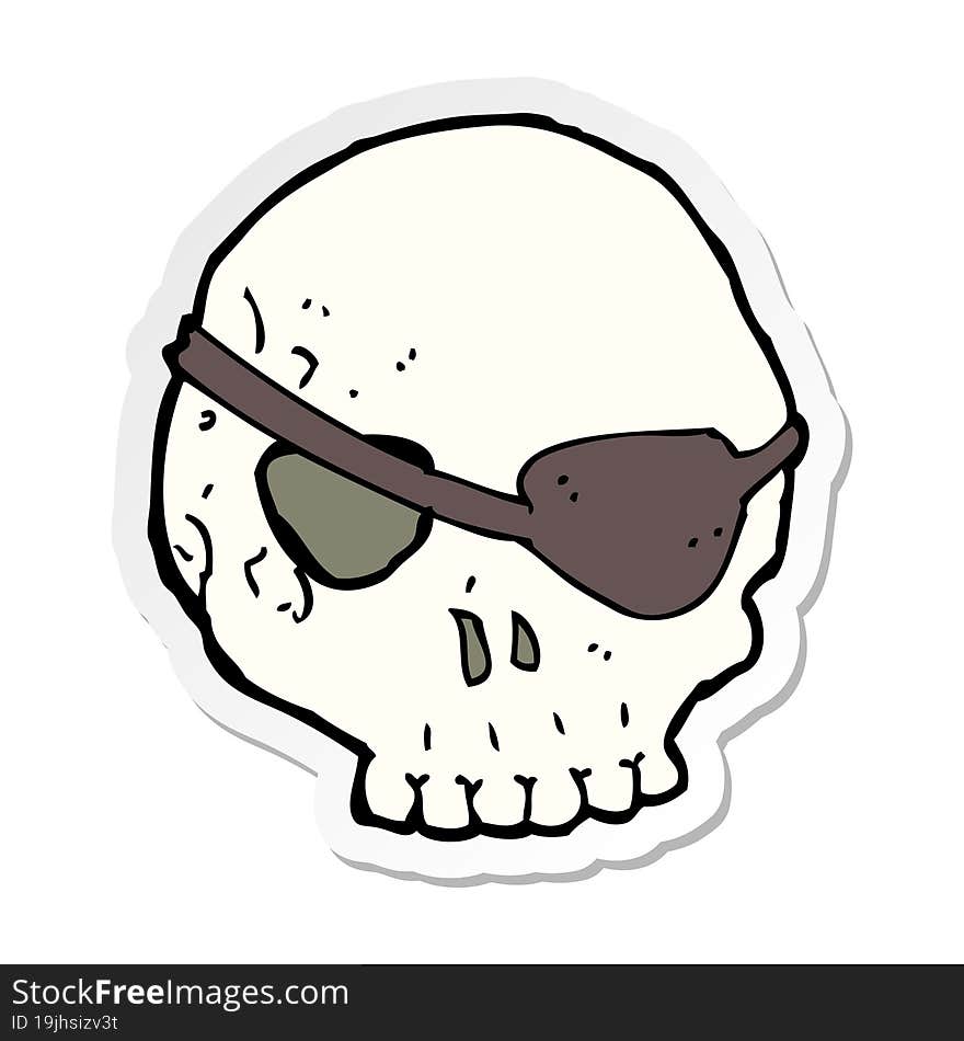 sticker of a cartoon skull with eye patch