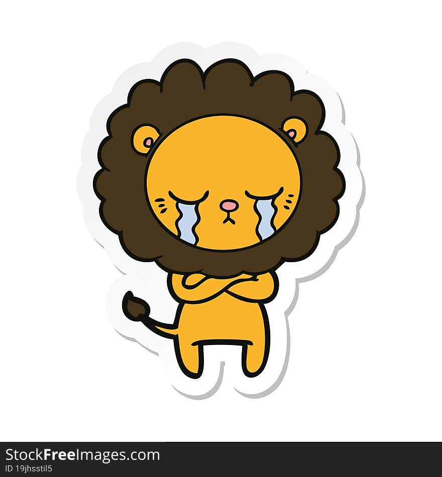 sticker of a crying cartoon lion