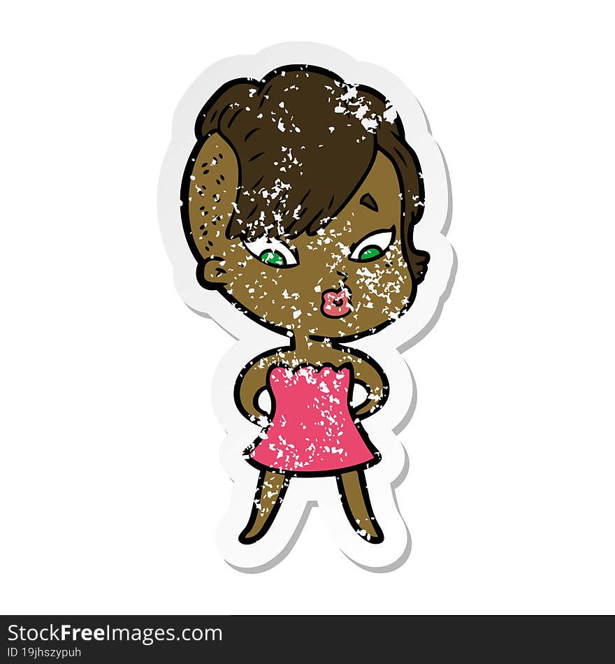 distressed sticker of a cartoon surprised girl