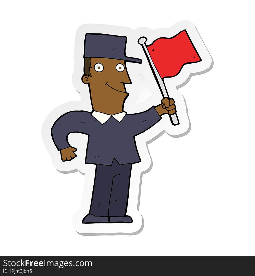 sticker of a cartoon man waving flag