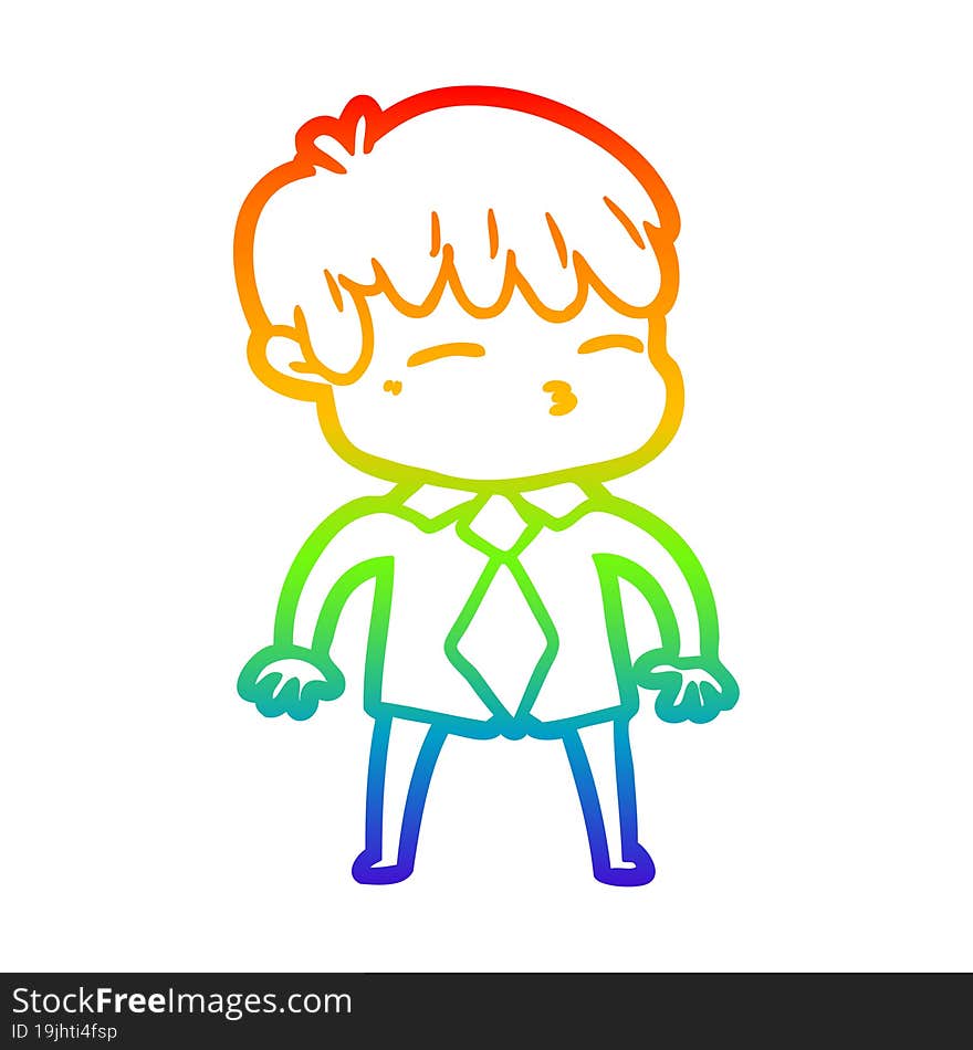 rainbow gradient line drawing cartoon curious boy