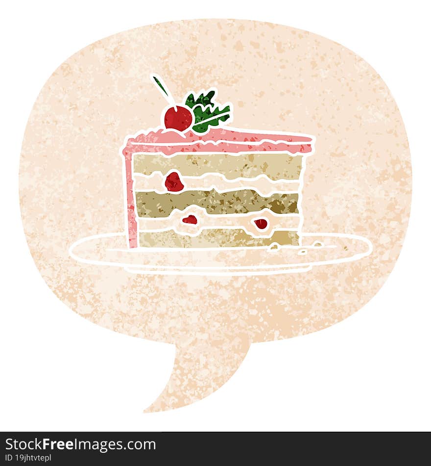 Cartoon Dessert Cake And Speech Bubble In Retro Textured Style