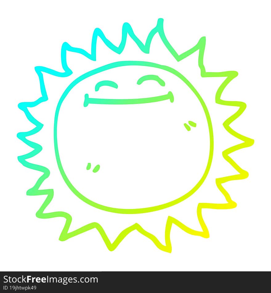 cold gradient line drawing of a cartoon shining sun