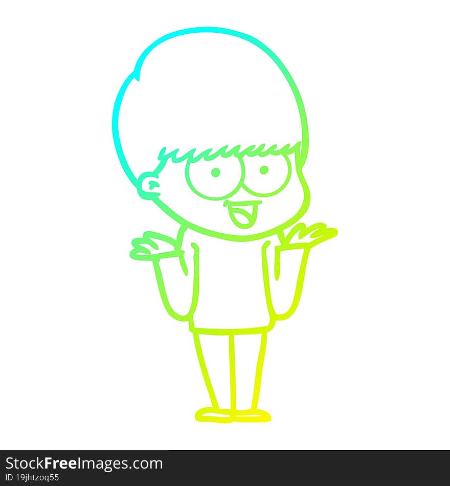 cold gradient line drawing happy cartoon boy