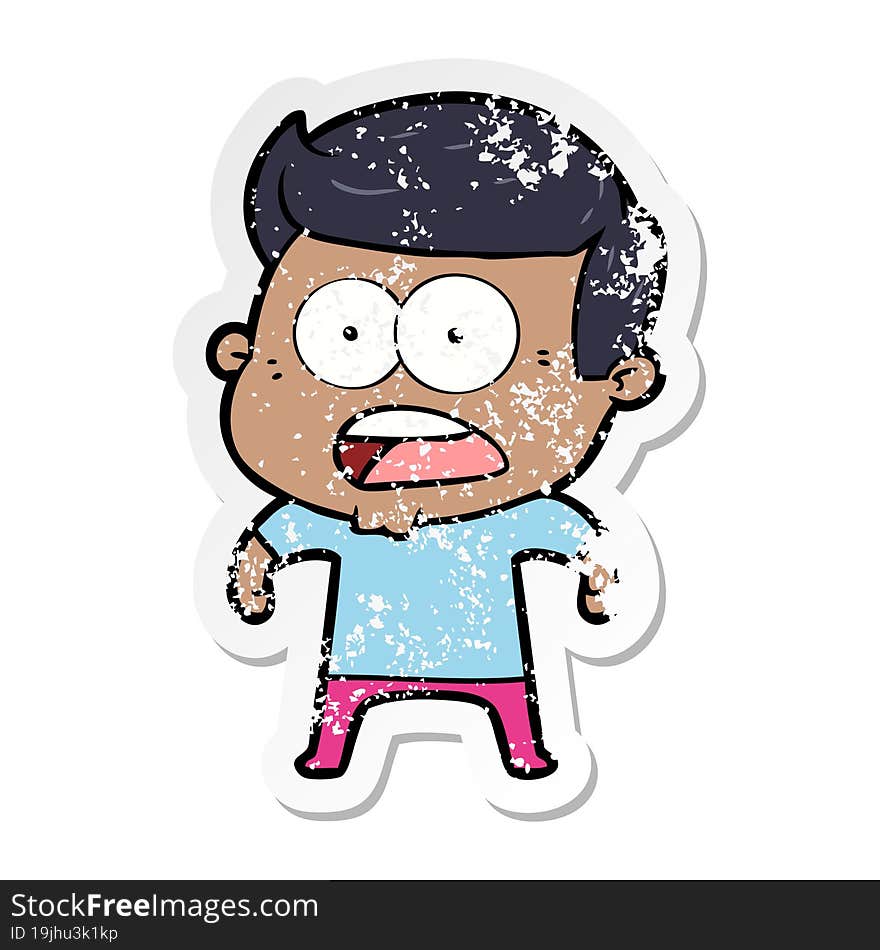 distressed sticker of a cartoon shocked man