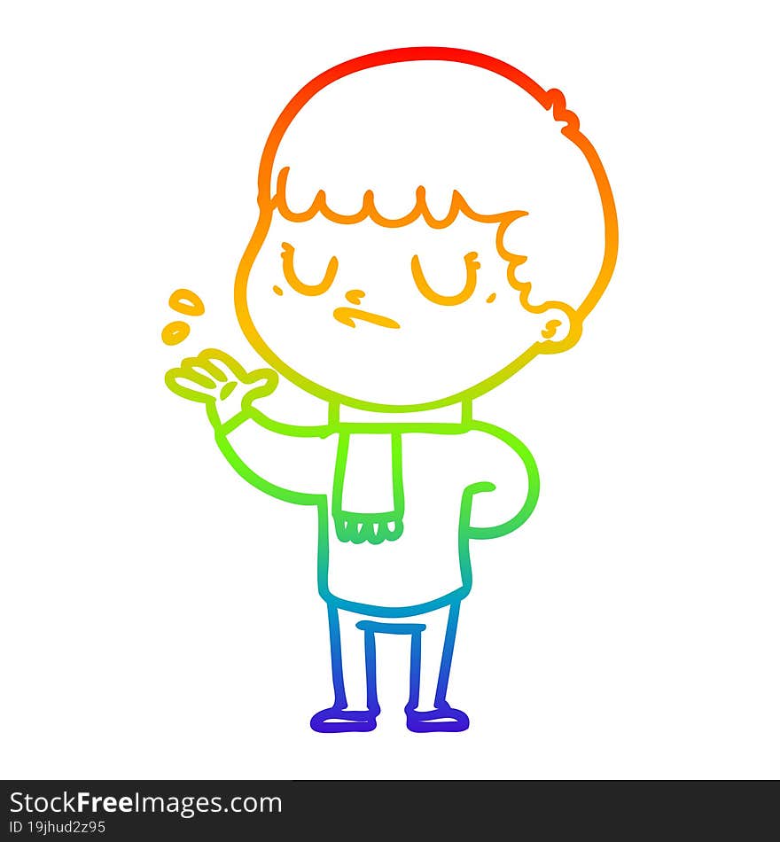 Rainbow Gradient Line Drawing Cartoon Grumpy Boy