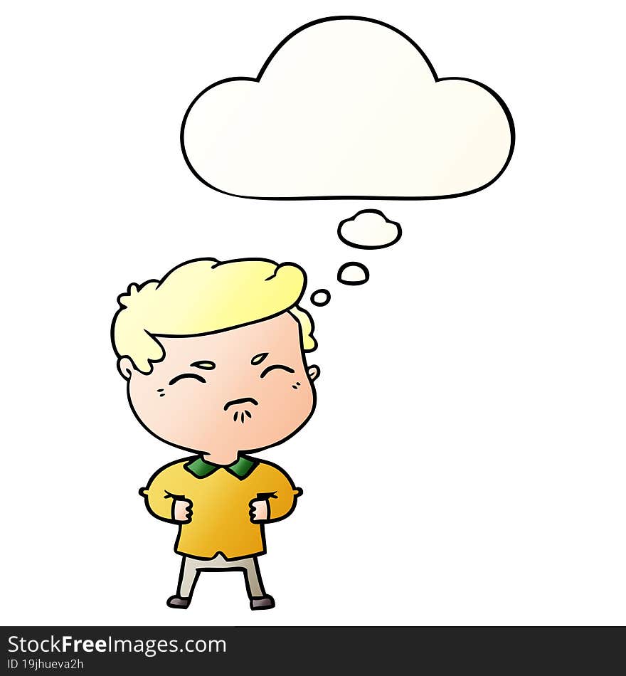 cartoon annoyed man and thought bubble in smooth gradient style