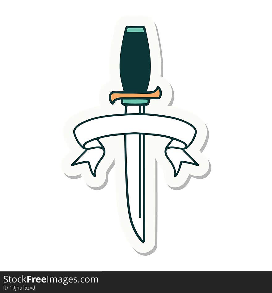 Tattoo Sticker With Banner Of A Dagger