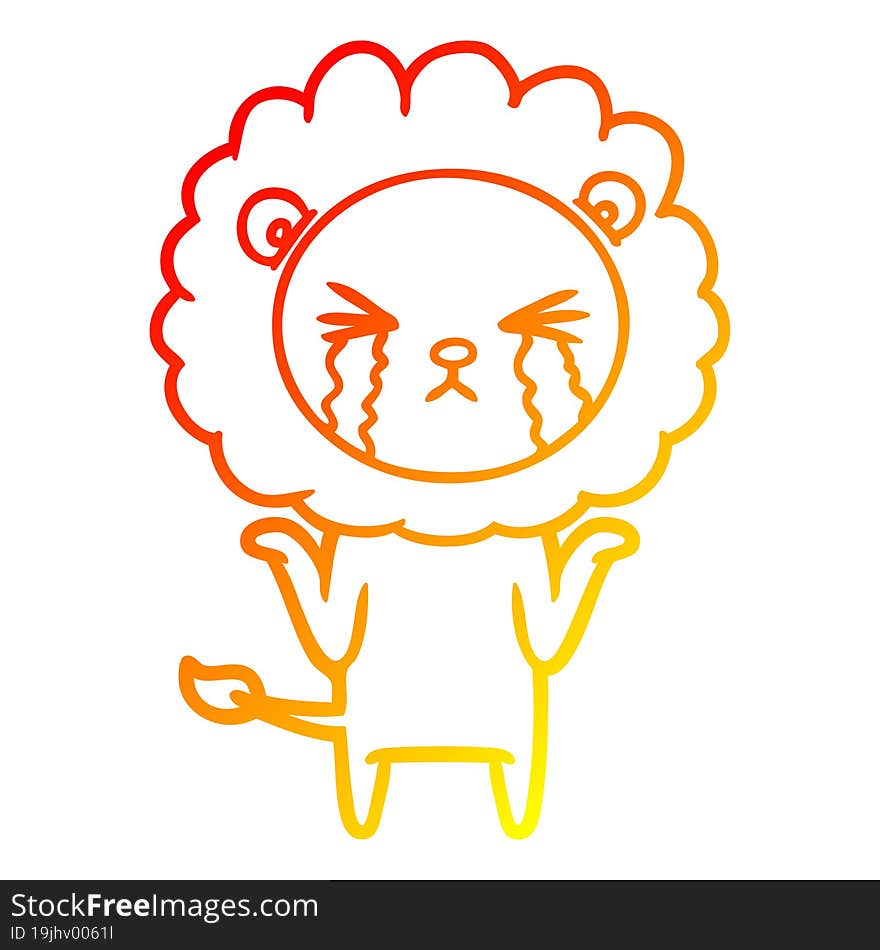 warm gradient line drawing cartoon crying lion