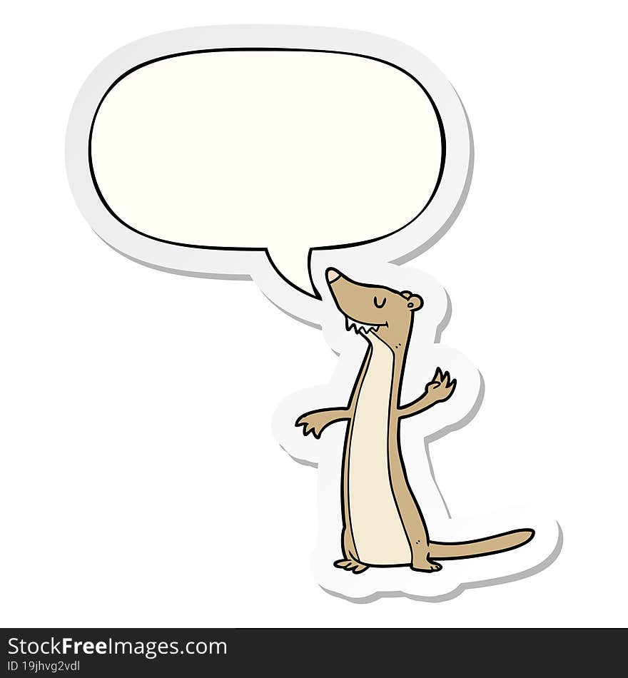 cartoon weasel with speech bubble sticker. cartoon weasel with speech bubble sticker