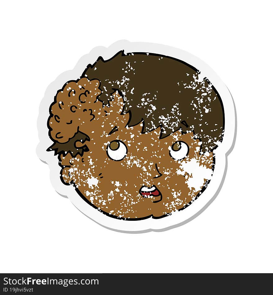 retro distressed sticker of a cartoon boy with ugly growth on head