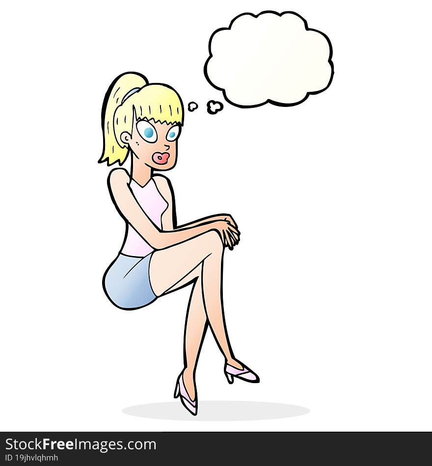 cartoon pretty woman with thought bubble