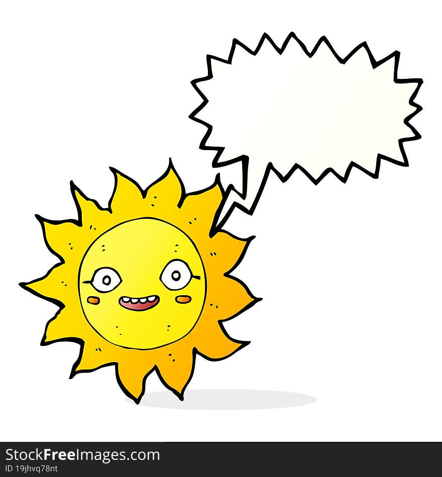 cartoon happy sun with speech bubble