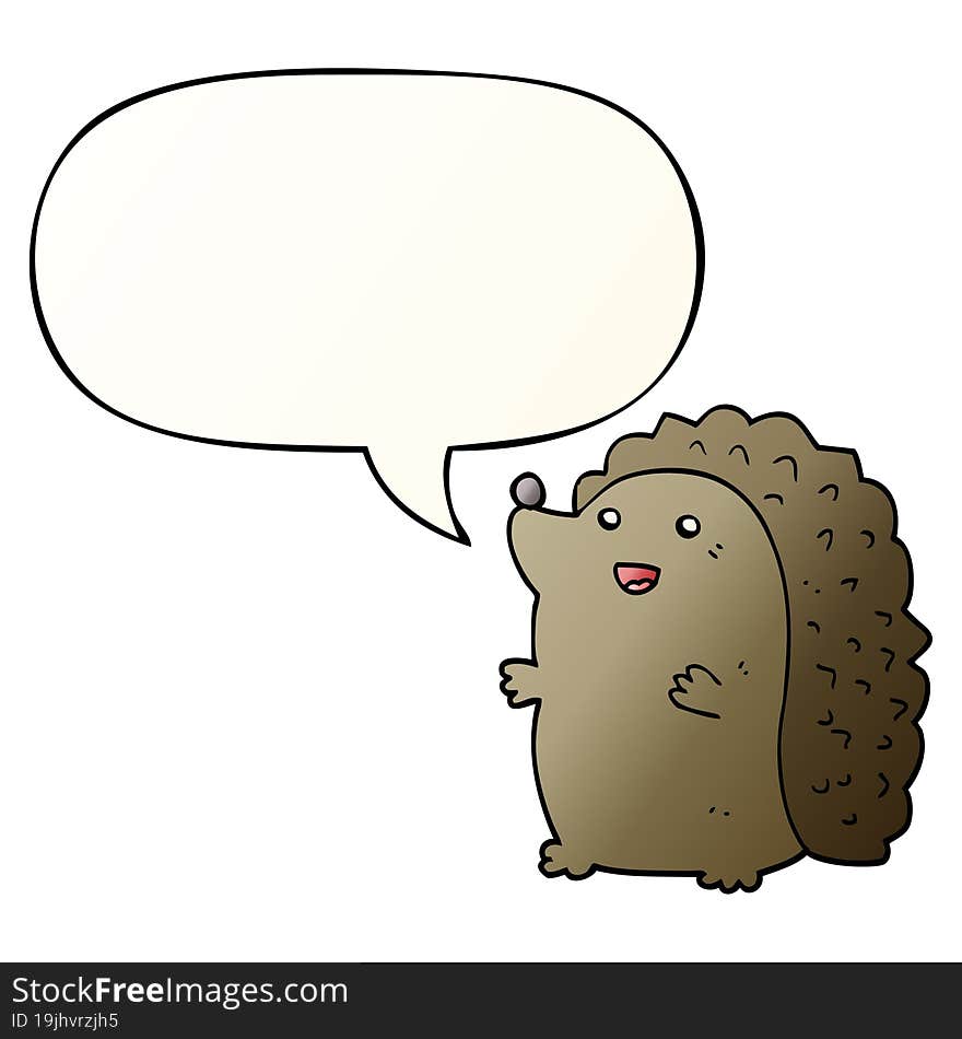 cartoon happy hedgehog and speech bubble in smooth gradient style