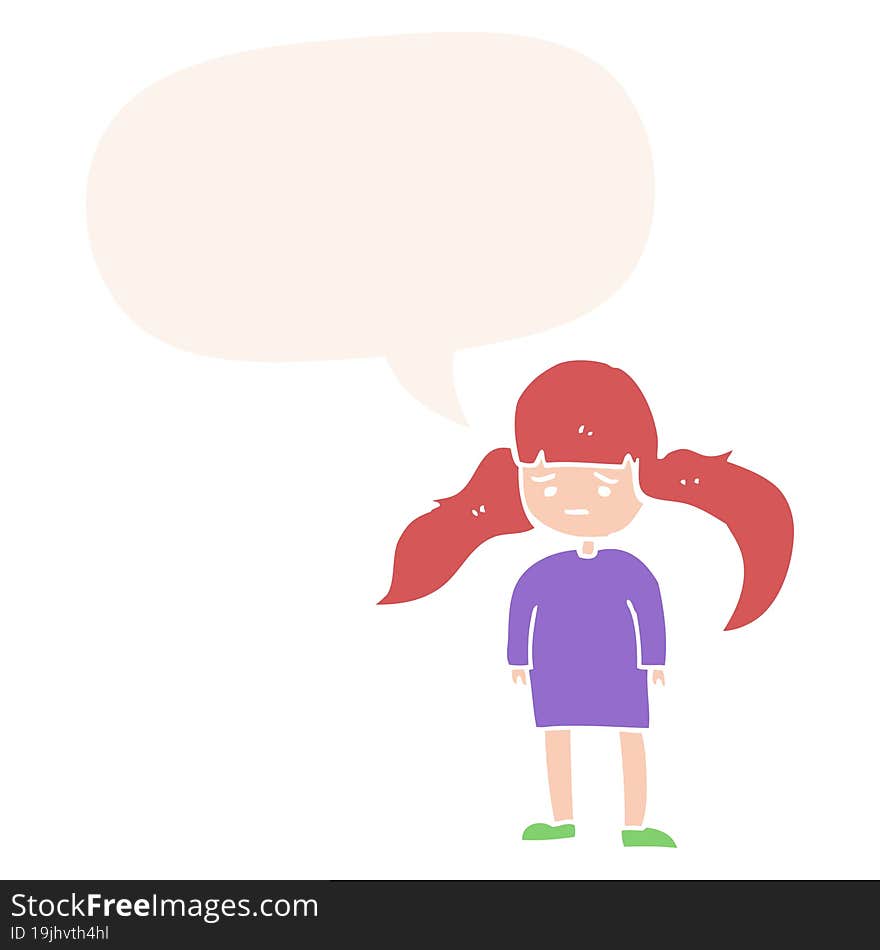 cartoon girl and long hair and speech bubble in retro style