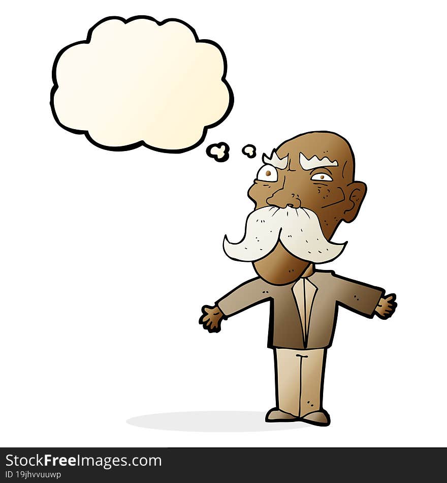 cartoon angry old man with thought bubble